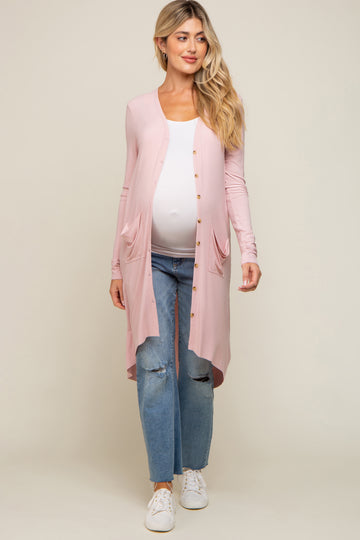 Light Pink Button Front Knit Maternity Cardigan