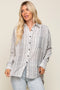 White Textured Stripe Button Down Hi-Low Top