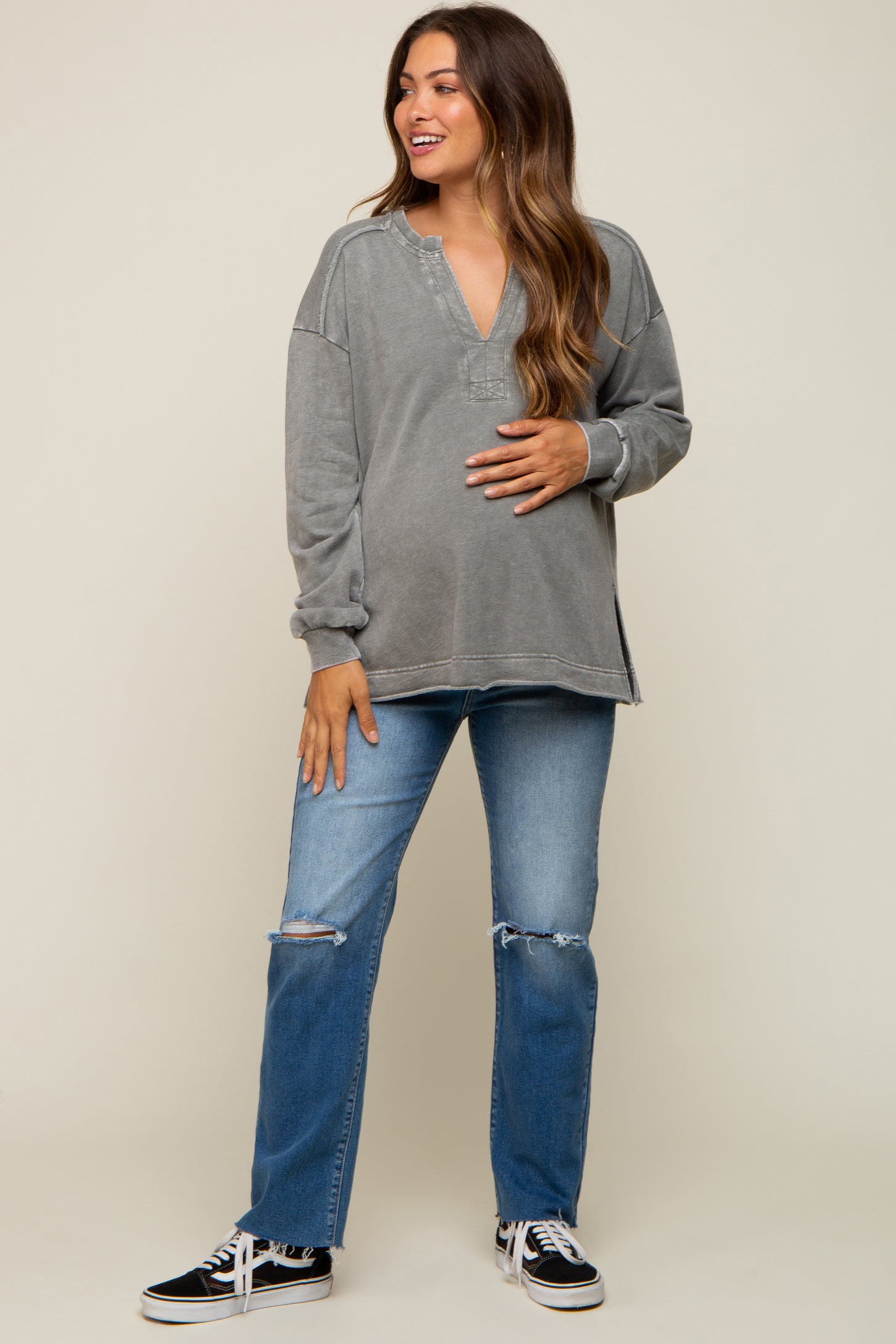 Olive Mineral Washed Terry Knit Top