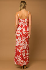 Red Floral Palm Print Wrap Maxi Dress