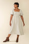 Ivory Striped Linen Smocked Short Puff Sleeve Plus Midi Dress