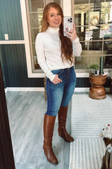 Cream Ribbed Fitted Long Sleeve Top