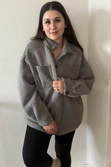 Grey Colorblock Fleece Shirt Jacket