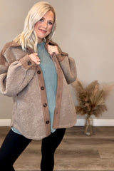 Mocha Colorblock Fleece Maternity Shirt Jacket