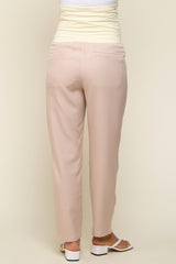 Beige Satin Crop Maternity Pants