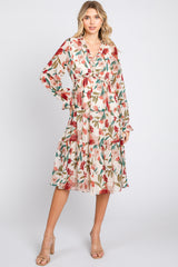 Ivory Floral Ruffle V-Neck Maternity Dress