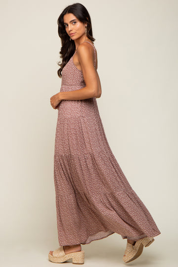 Mauve Ditsy Floral Tiered Maxi Dress