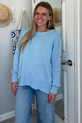 Light Blue Exposed Seam Side Slit Sweater