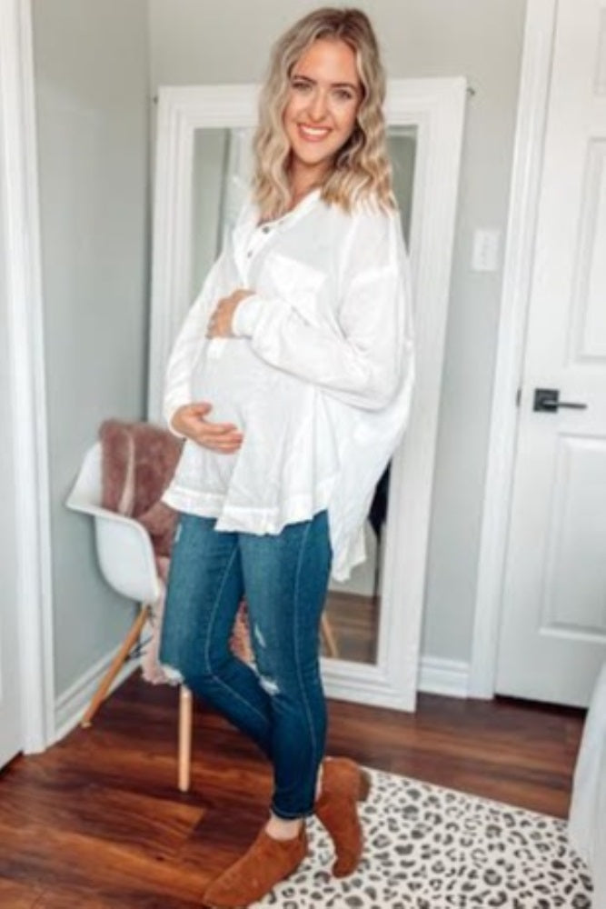 Ivory Lightweight Button Front Maternity Tunic Top