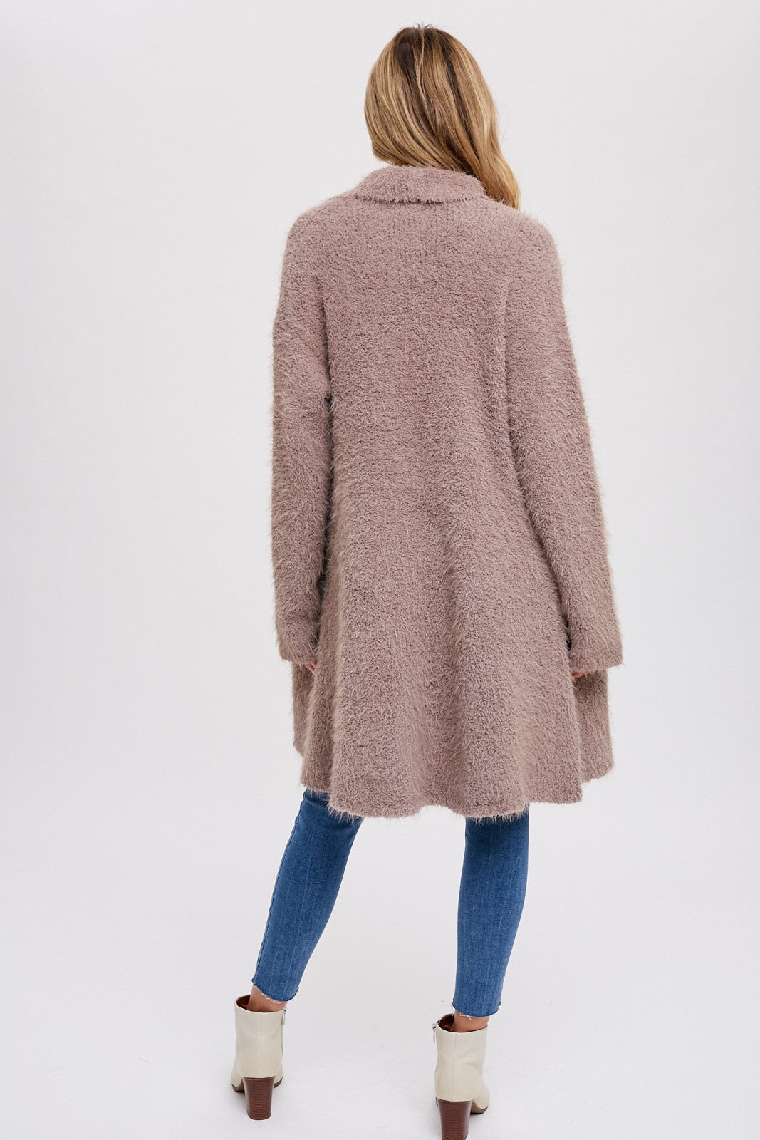Mocha Fuzzy Knit Draped Cardigan