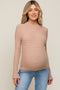 Taupe Textured Knit Ruffle Mock Neck Maternity Top