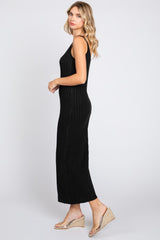 Black Ribbed Sleeveless Midi Dress