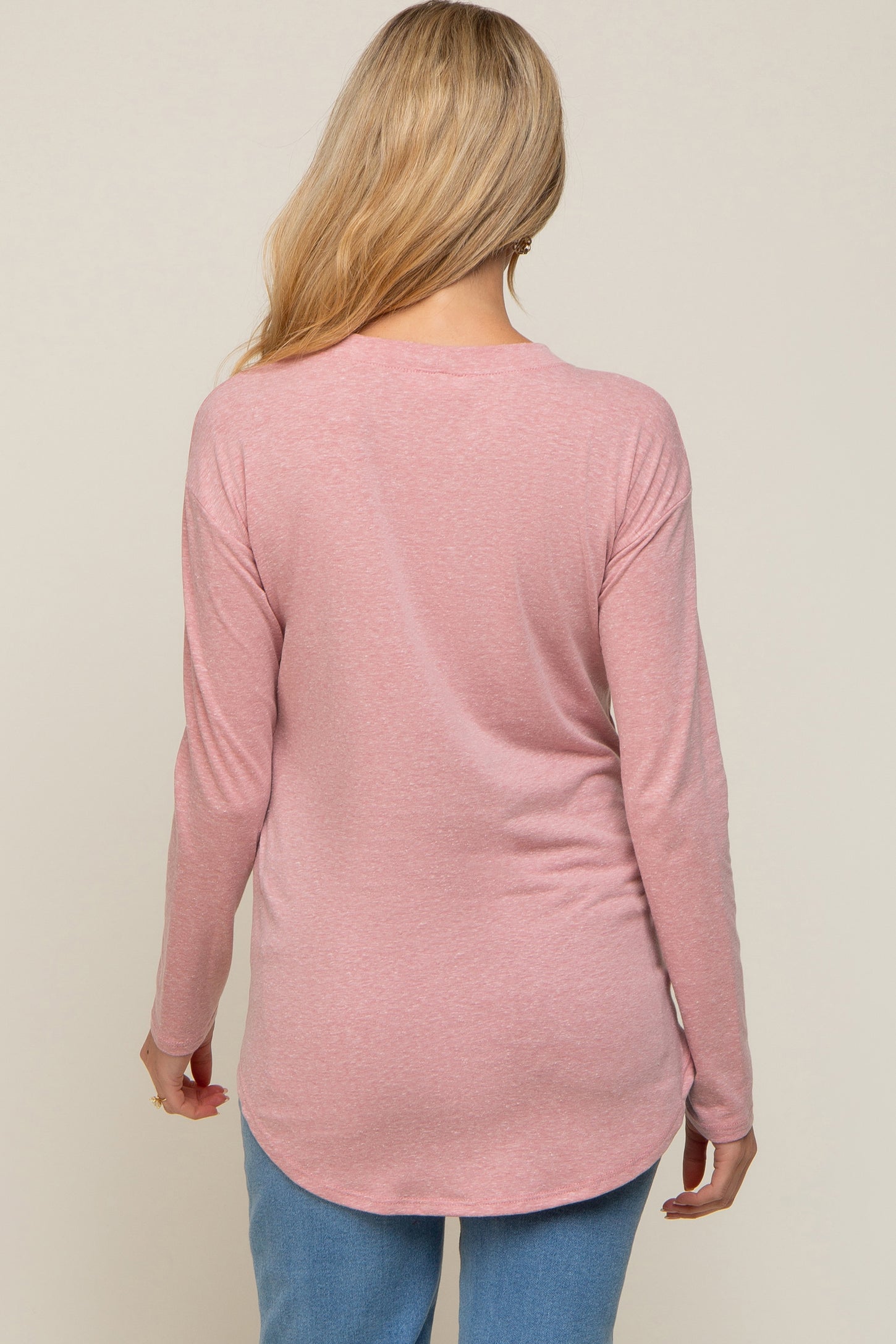 Light Pink Long Sleeve Curved Hem Maternity Top