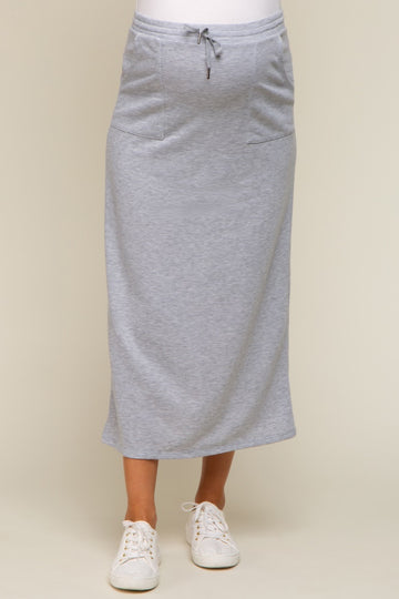 Grey Fleece Drawstring Maternity Maxi Skirt