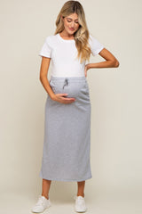 Grey Fleece Drawstring Maternity Maxi Skirt