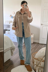 Taupe Corduroy Sherpa Lined Shacket