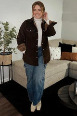 Brown Corduroy Sherpa Lined Shacket