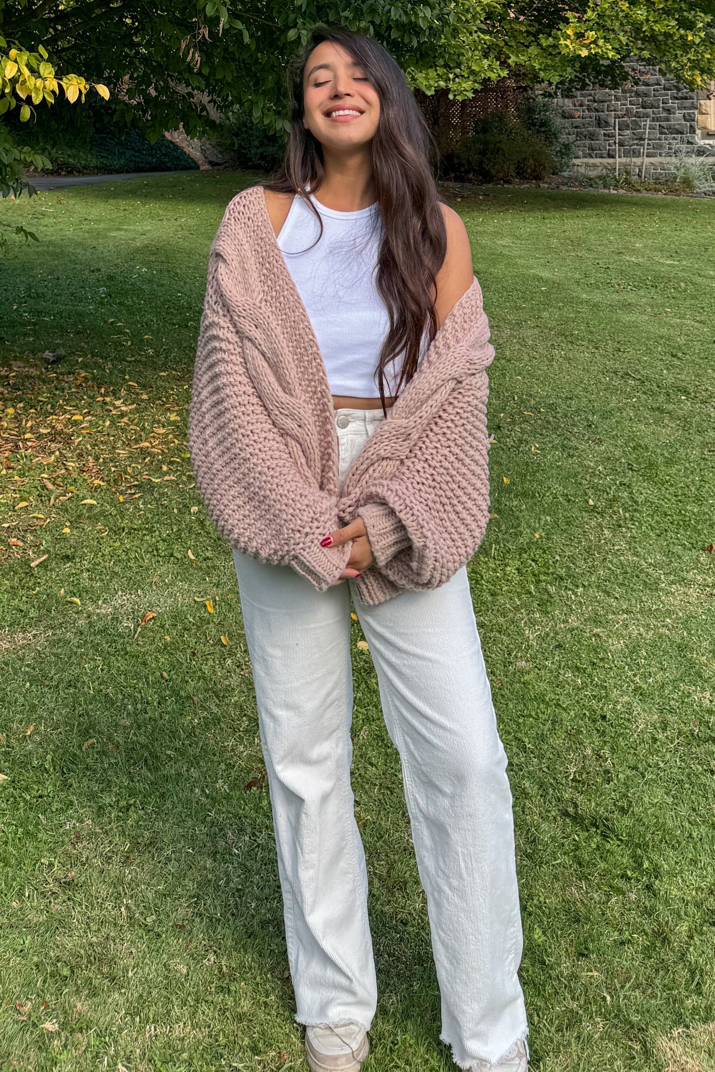 Beige Chunky Knit Cardigan