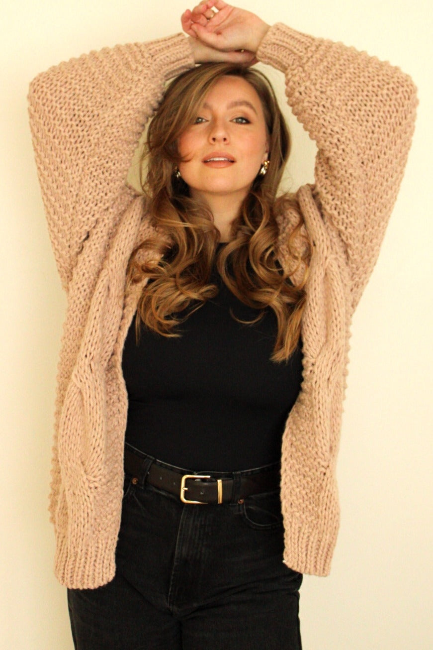 Beige Chunky Knit Cardigan