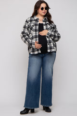 Black Plaid Button Down Plus Maternity Flannel