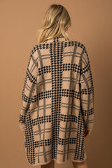 Mocha Houndstooth Long Cardigan