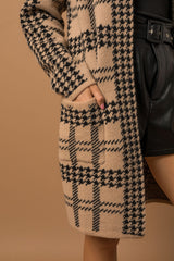 Mocha Houndstooth Long Cardigan
