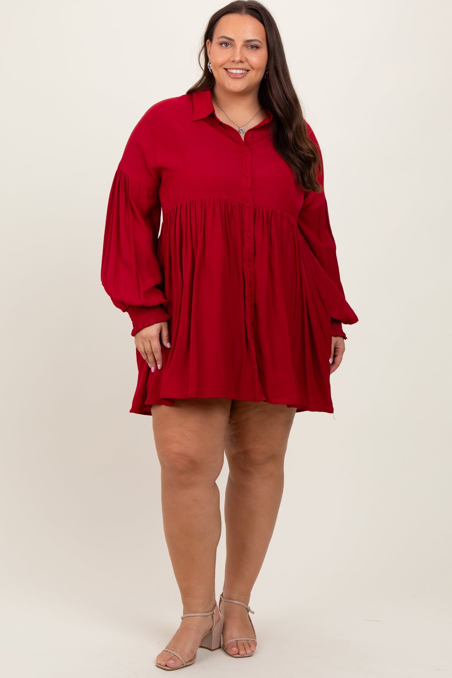 Red Button Down Plus Dress