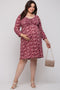 Burgundy Floral Ruched Long Sleeve Plus Maternity Dress