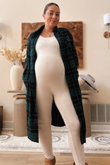 Forest Green Plaid Maternity Oversized Shirt