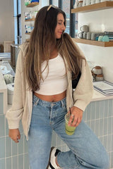 Taupe Oversized Zip Up Cardigan