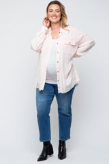 Peach Button Up Fringe Hem Maternity Plus Top