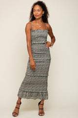 Forest Green Floral Smocked Ruffle Tier Maternity Midi Dress