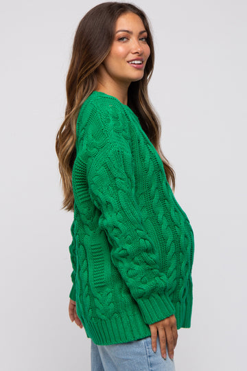 Green Chunky Cable Knit Maternity Sweater