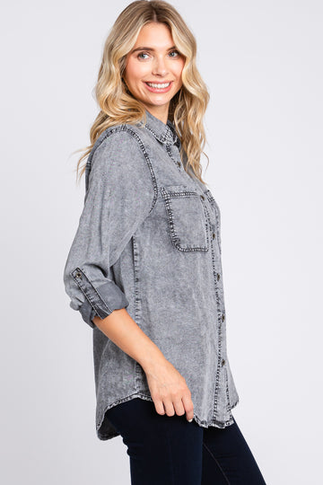 Charcoal Chambray Rolled Cuff Shirt