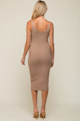 Beige Sleeveless V-Neck Maternity Sweater Dress
