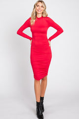 Fuchsia Red Ruched Maternity Fitted Dress