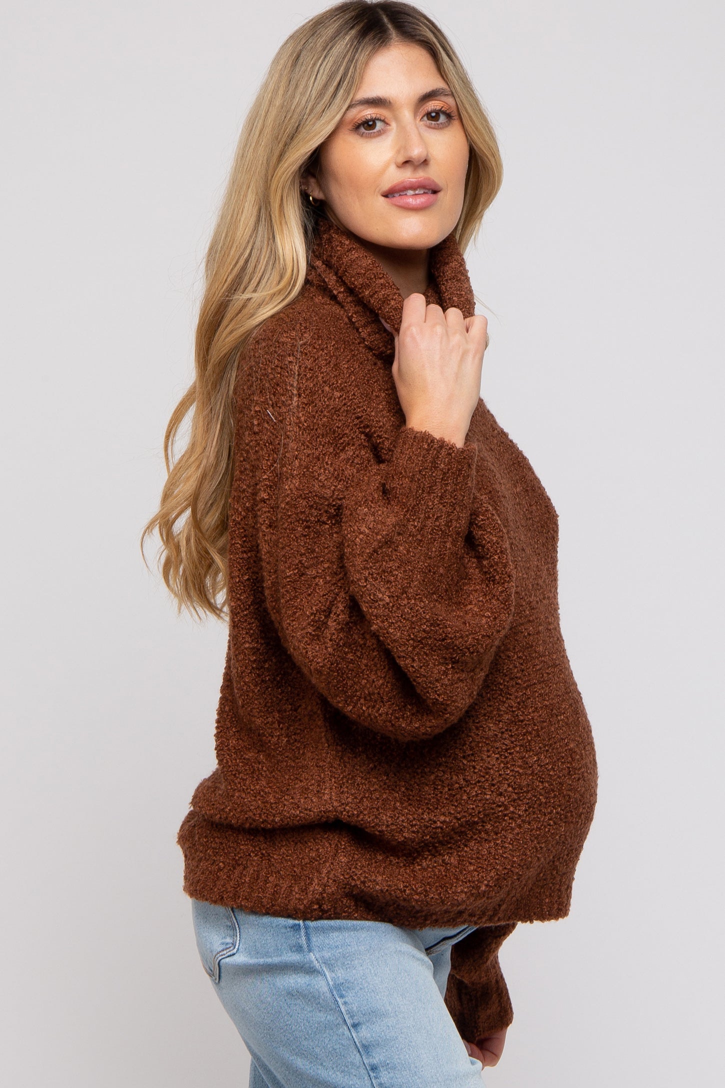 Brown Knit Turtle Neck Maternity Sweater