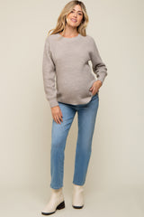 Taupe Waffle Knit Round Hem Maternity Sweater