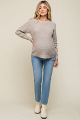 Taupe Waffle Knit Round Hem Maternity Sweater