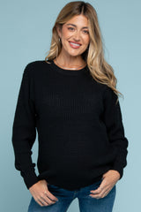Black Waffle Knit Round Hem Maternity Sweater