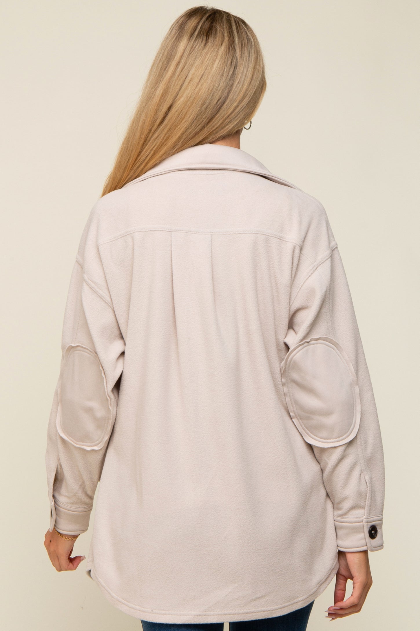 Beige Fleece Double Front Pocket Maternity Jacket