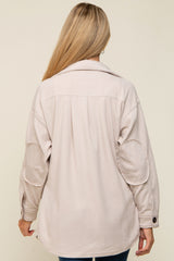 Beige Fleece Double Front Pocket Maternity Jacket