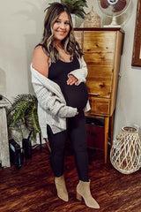 Beige Brushed Chenille Knit Maternity Cardigan