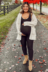 Beige Brushed Chenille Knit Maternity Cardigan
