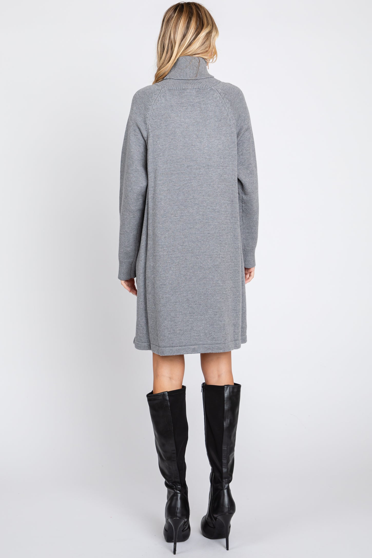 Grey Knit Turtleneck Sweater Dress