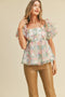 Pink Taupe Sequin Floral Mesh Babydoll Top