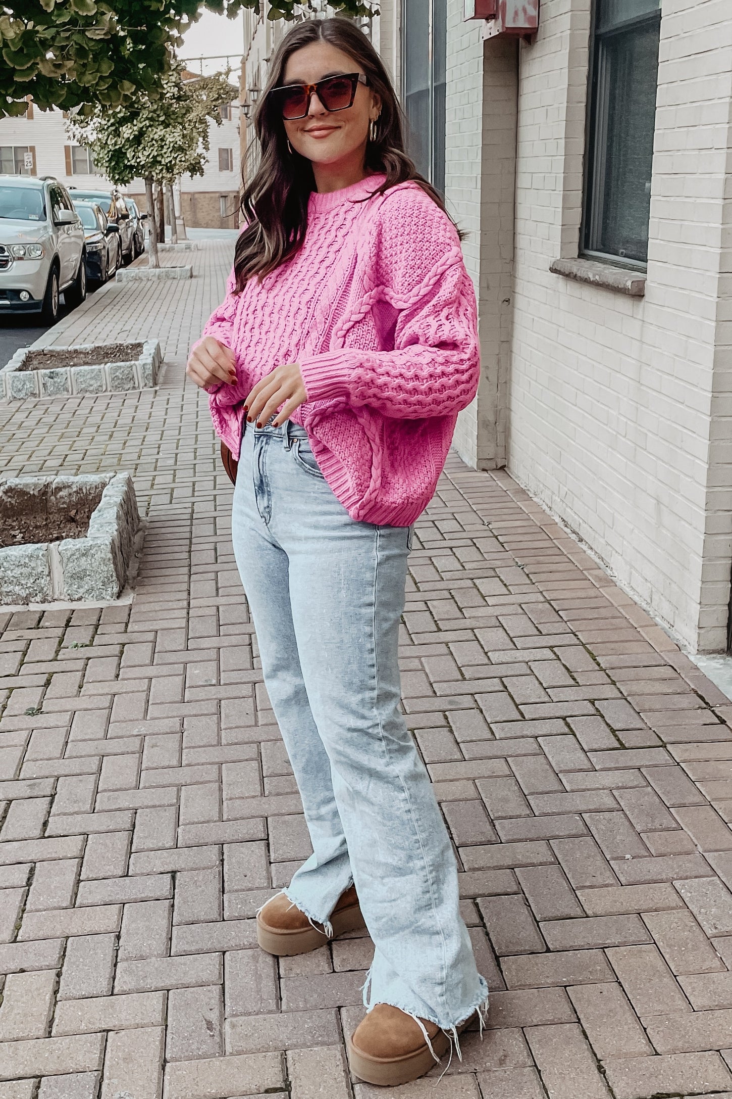 Orchid Mixed Braided Cable Knit Sweater
