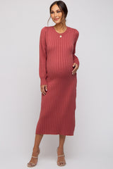 Rust Back Tie Maternity Sweater Dress