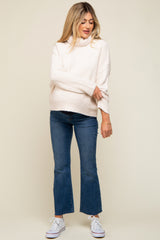 Cream Ribbed Boucle Knit Turtleneck Maternity Sweater