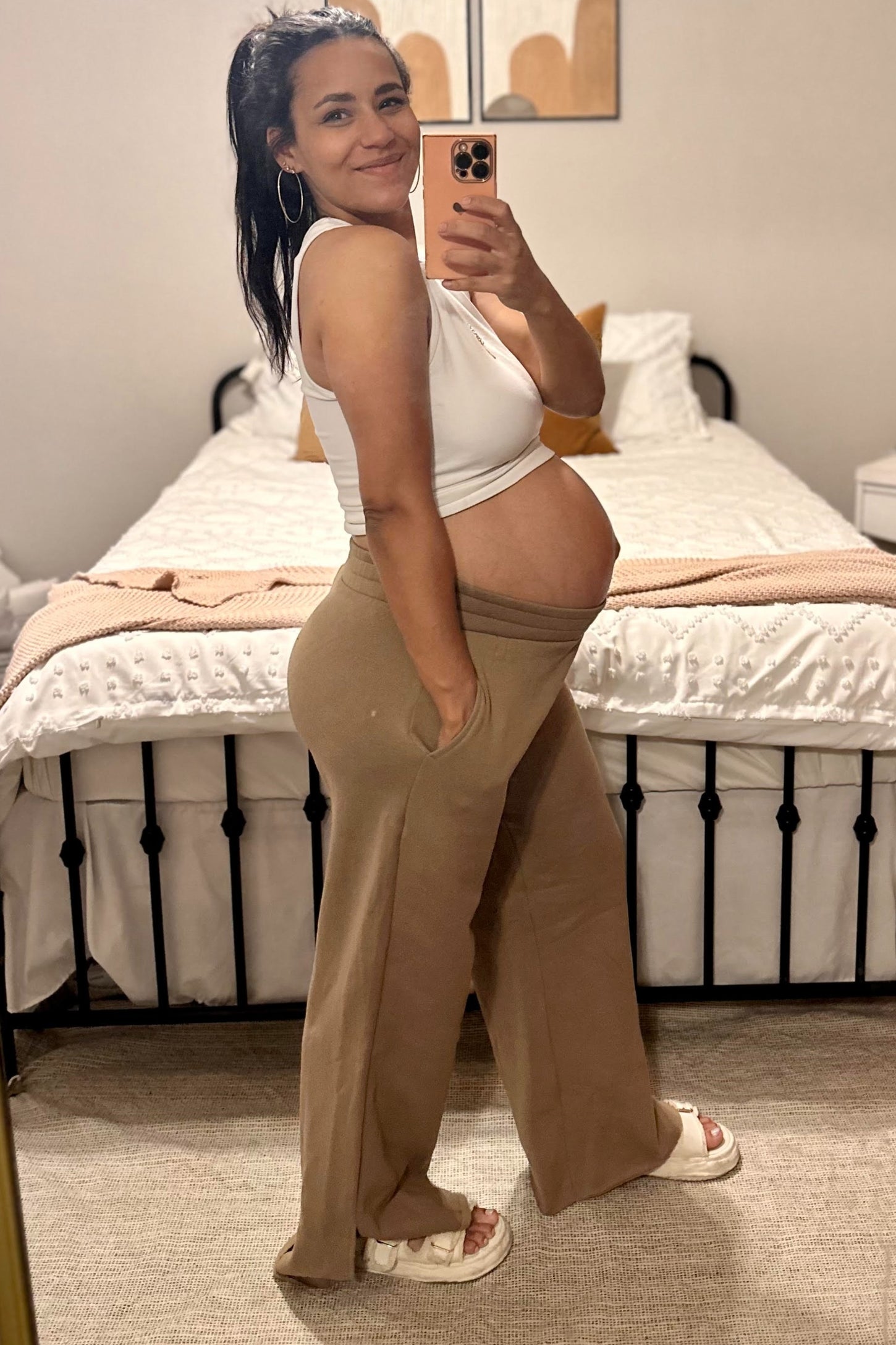 Brown Soft Wide Leg Side Slit Maternity Sweatpants